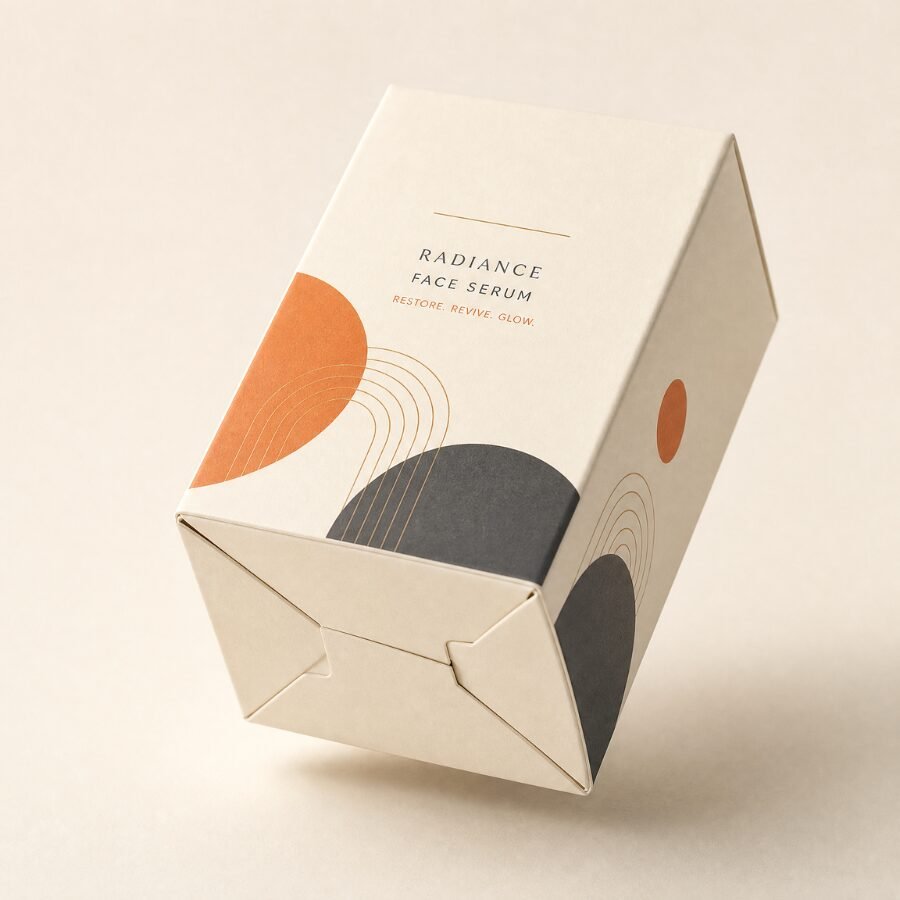 Auto-Lock Bottom (ALB) cosmetic mono carton with mechanically interlocking bottom flaps clearly visible, showing glue-free locking mechanism
