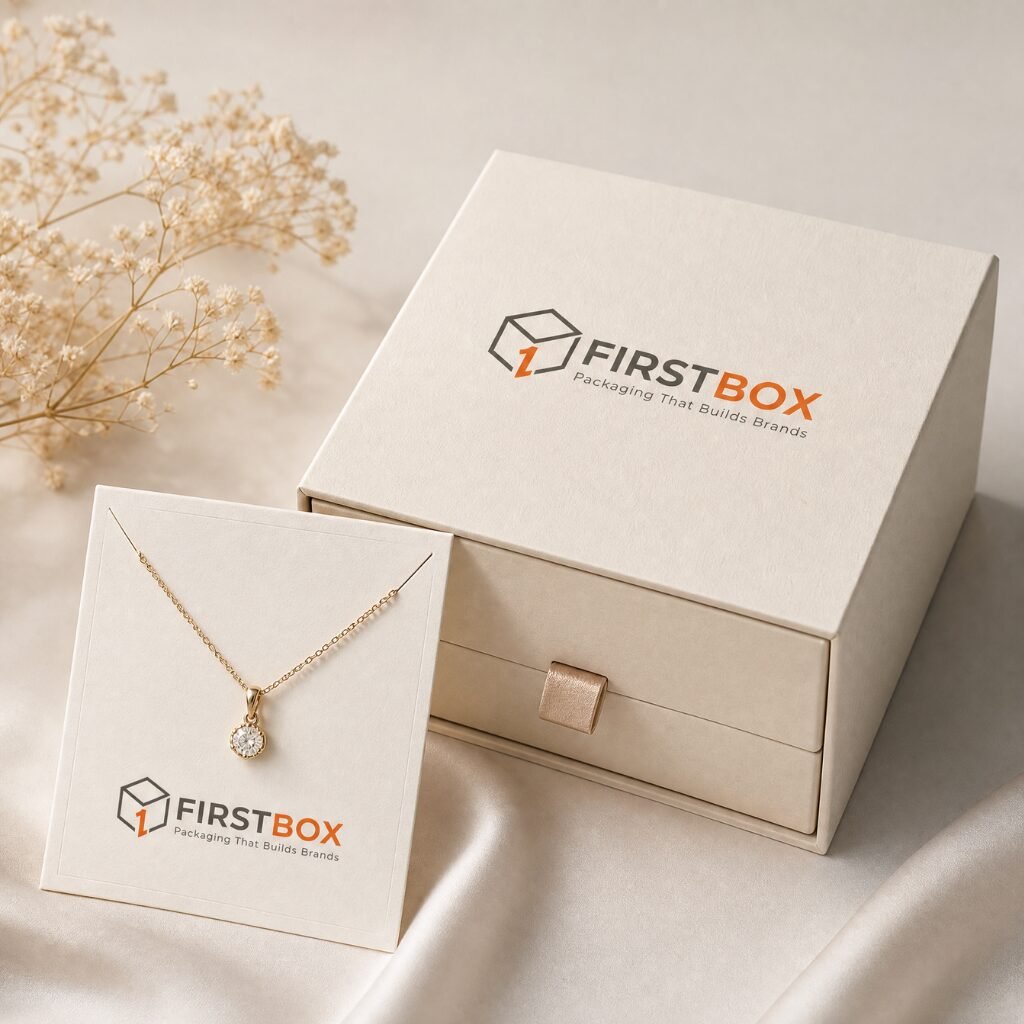 Luxury jewellery packaging with jewellery card and rigid box by FIRSTBOX